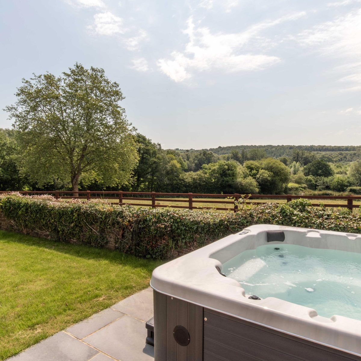 The view from the hot tub outside the cottage at Wooladon Estate