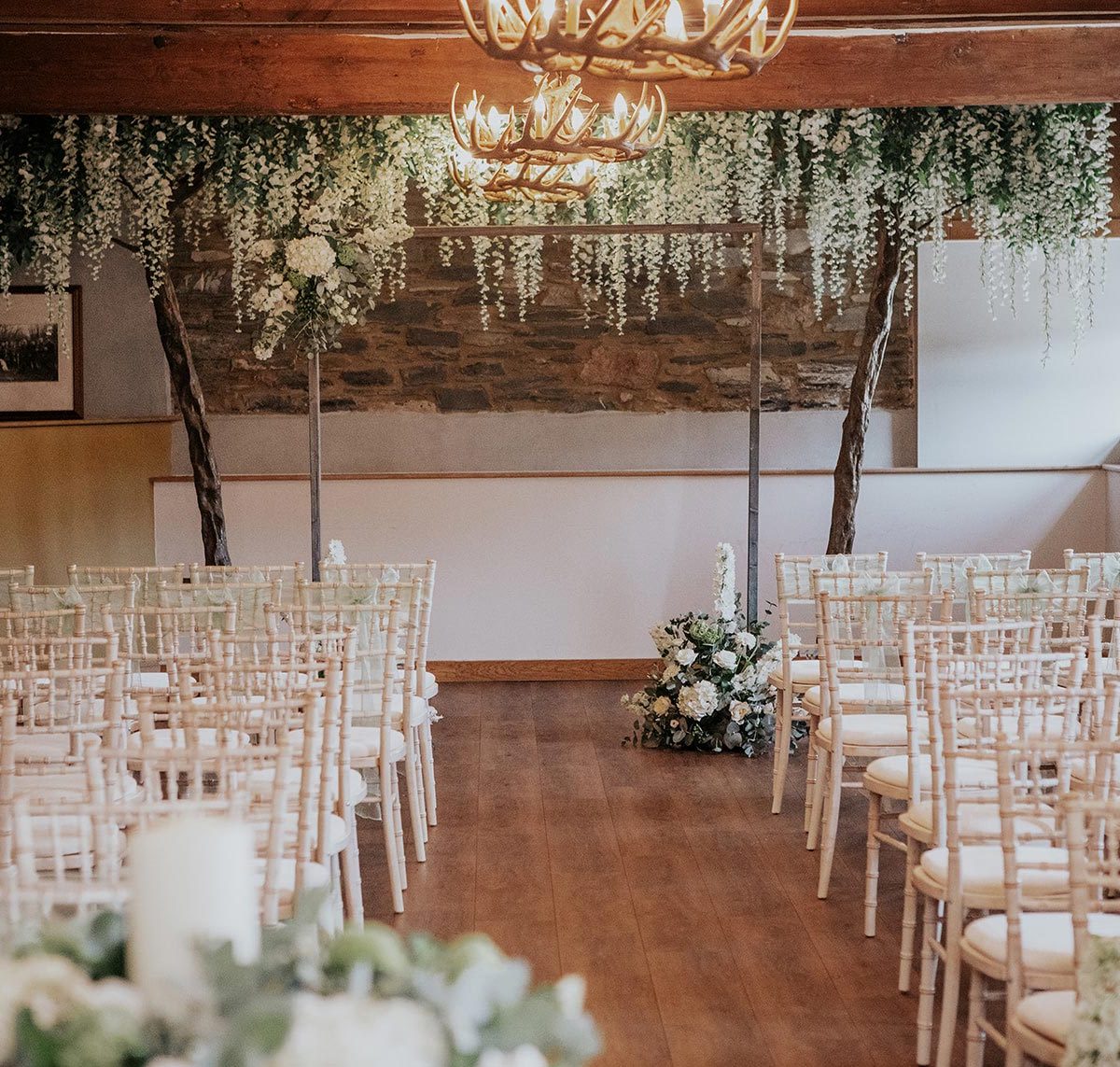 The ceremony room at Wooladon Estate decorated for a wedding